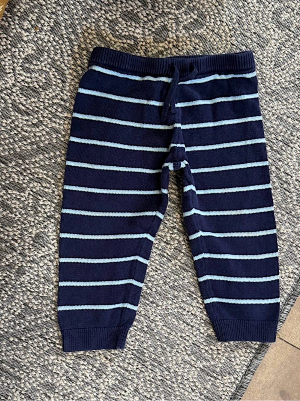 Janie And Jack Navy And Light Blue Striped Knit Sweater Pants 18-24 Months